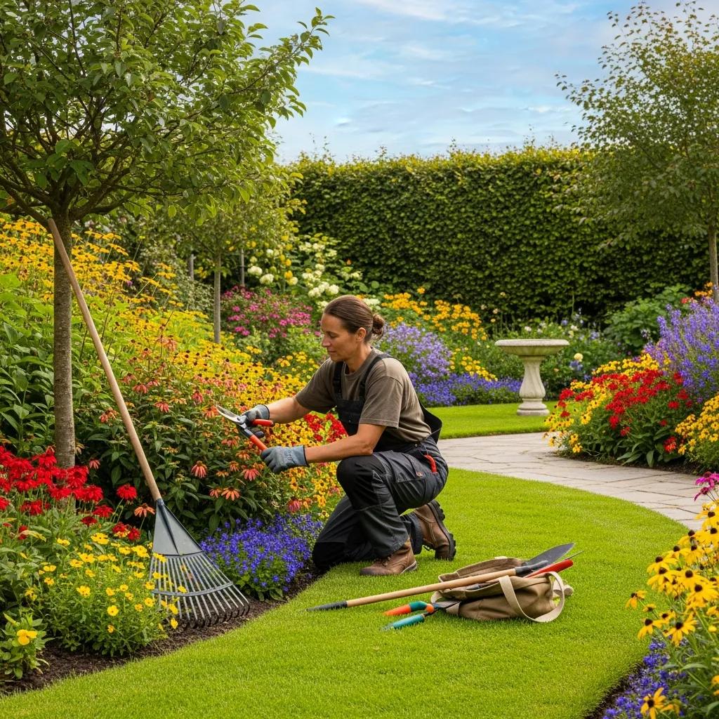 what do landscaping companies do landscaper maintaining a vibrant garden with tools for upkeep