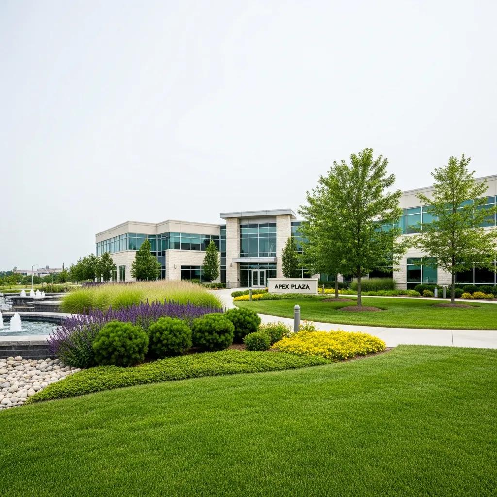 what do landscaping companies do well-maintained commercial landscaping with manicured lawns and decorative shrubs