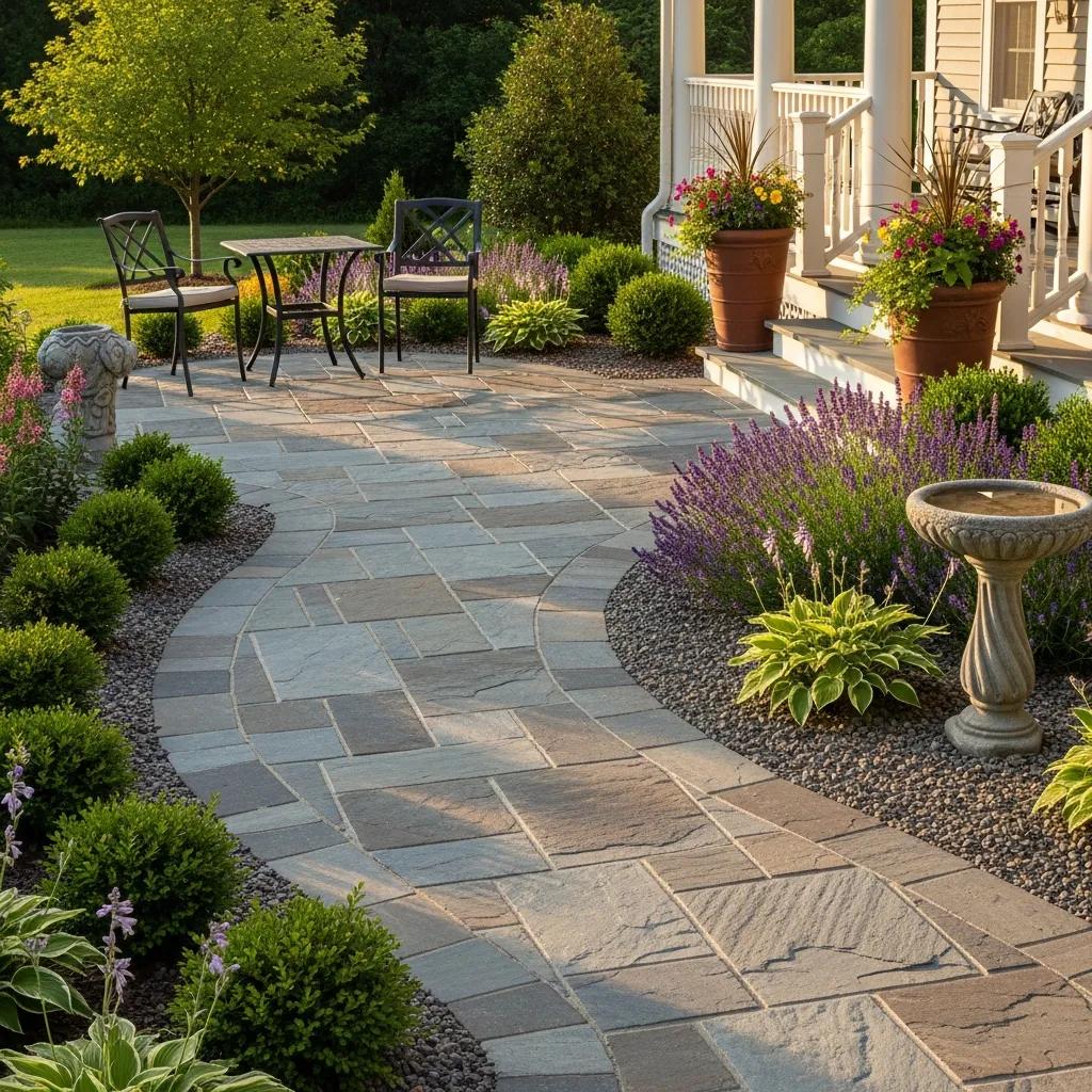 front porch landscaping ideas: expert plant and design solutions for your home elegant stone patio and walkway design enhancing front porch functionality and aesthetics