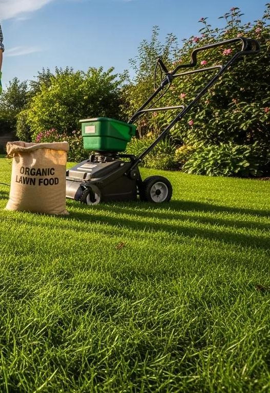 how to care for your lawn: expert lawn maintenance tips for healthy grass gardener applying organic fertilizer to a healthy lawn illustrating fertilization techniques 82666bec 6b0b 49e8 b749 ef026ea9c600 e1777462485226