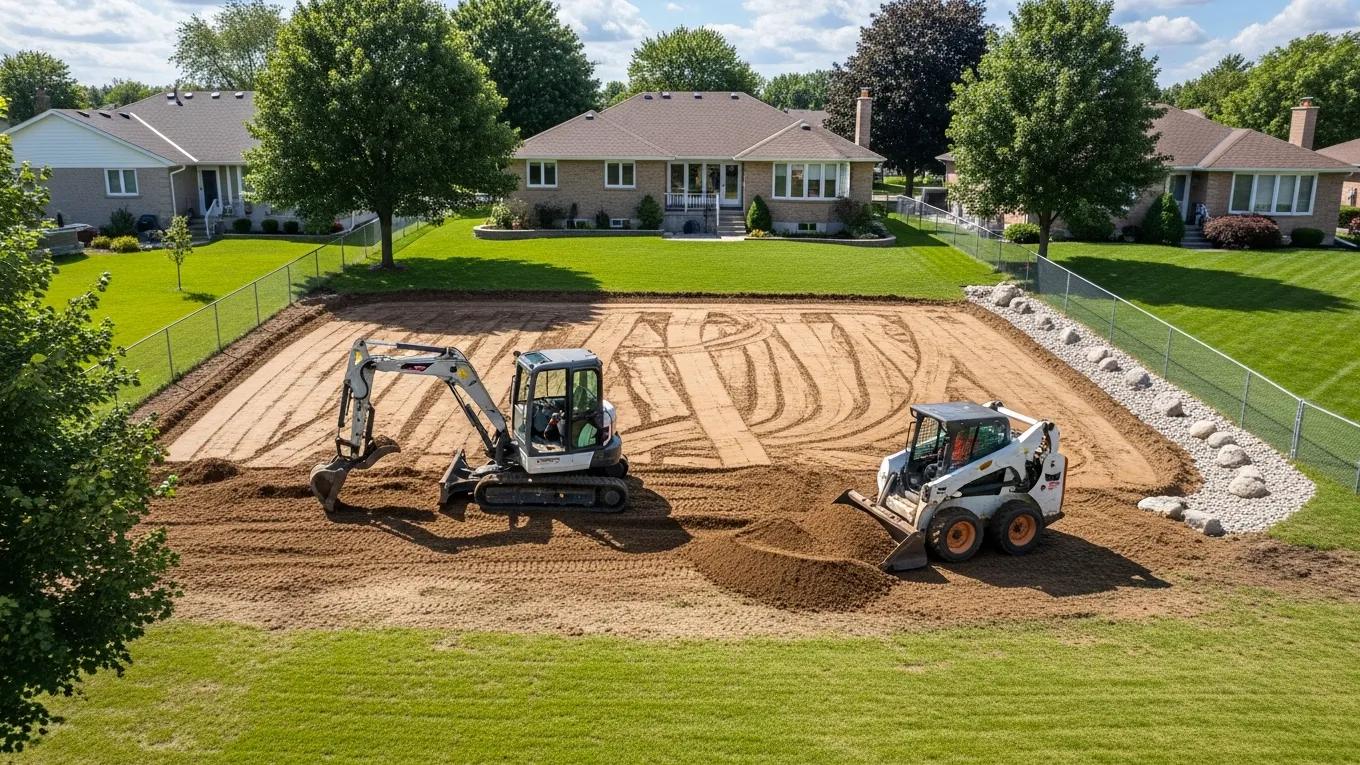 yard drainage solutions in mississauga: how to identify and fix problems with french drains and yard grading aerial view of yard grading process for improved drainage solutions with clear water flow paths