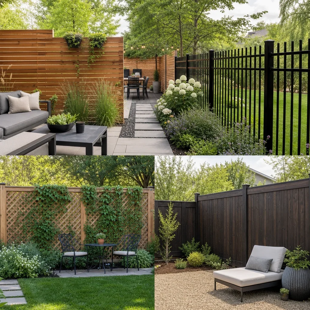 backyard garden fence ideas: 33 designs by budget, privacy & style a backyard showing several different fence styles used in one cohesive landscape.