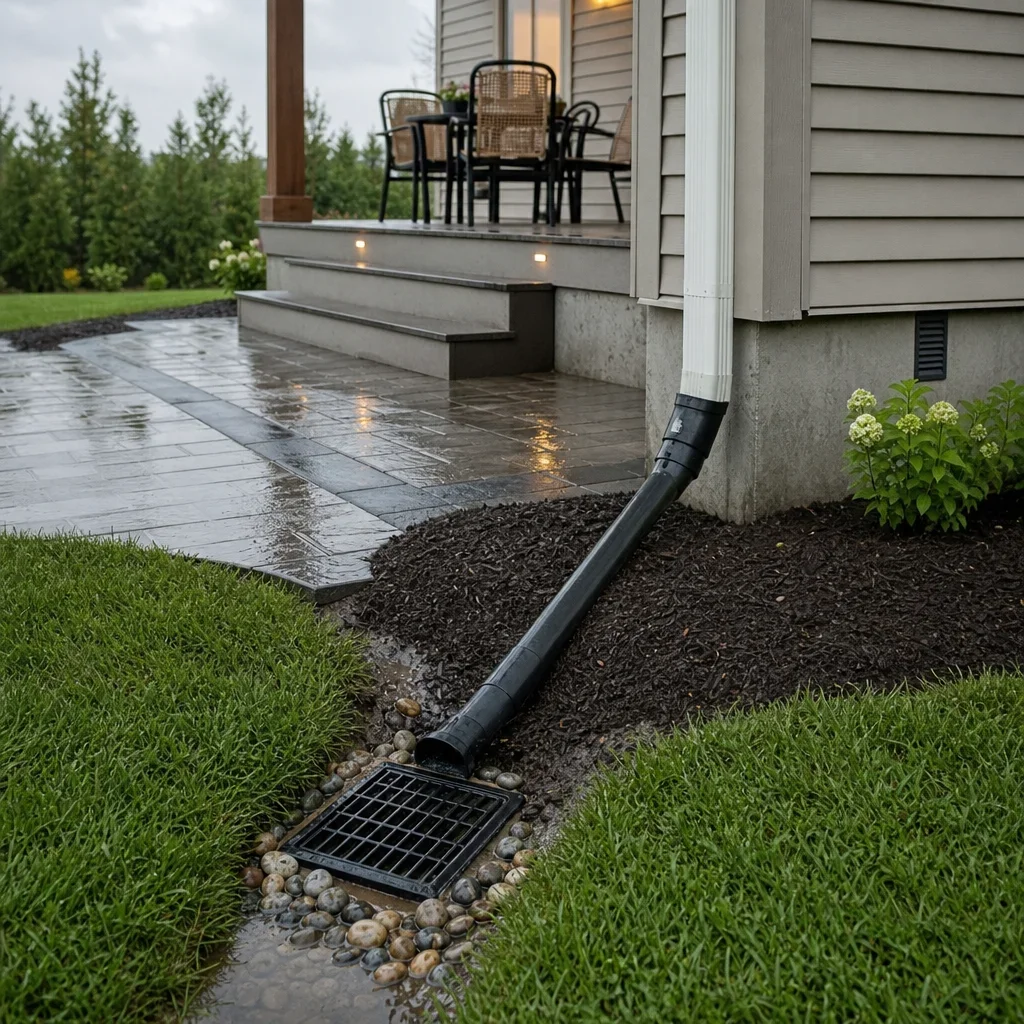 25 back porch landscape ideas for gta homes drainage features guiding water away from a back porch foundation and steps.