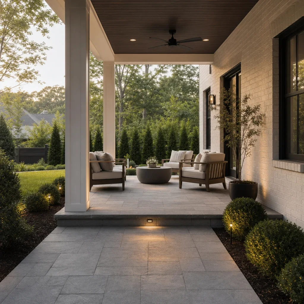 25 back porch landscape ideas for gta homes a restrained, upscale back porch landscape with cohesive materials and planting.