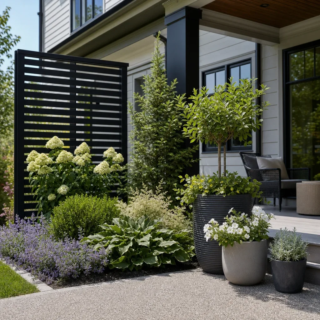 25 back porch landscape ideas for gta homes foundation planting, privacy screen, and container grouping beside a back porch.