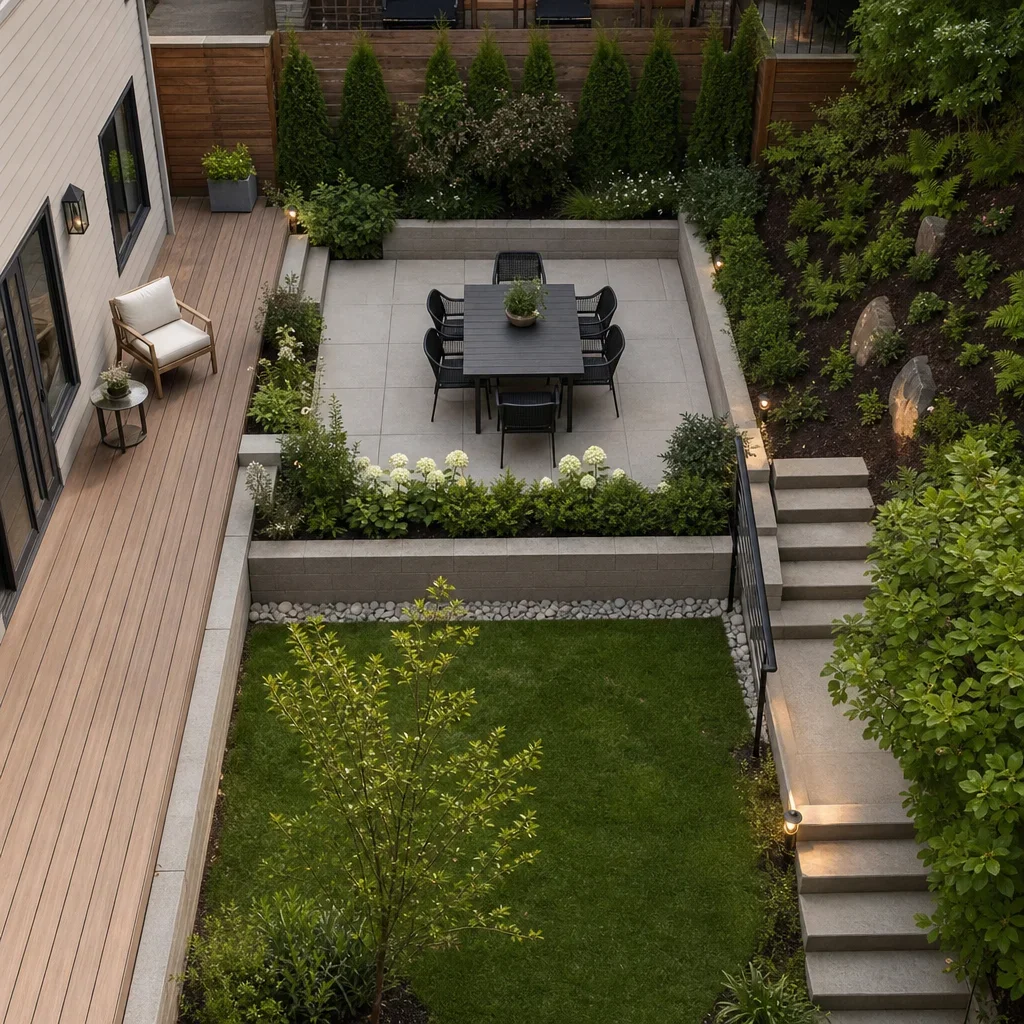 deck ideas for small yards: smart deck, patio & landscaping layouts a small yard layout showing how different yard shapes affect deck planning.