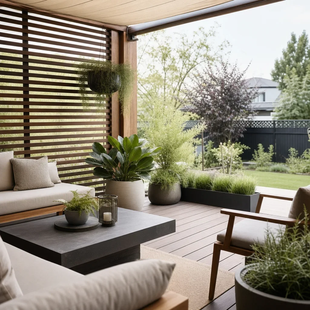 deck ideas for small yards: smart deck, patio & landscaping layouts a small deck with partial privacy screening and shade while staying open.