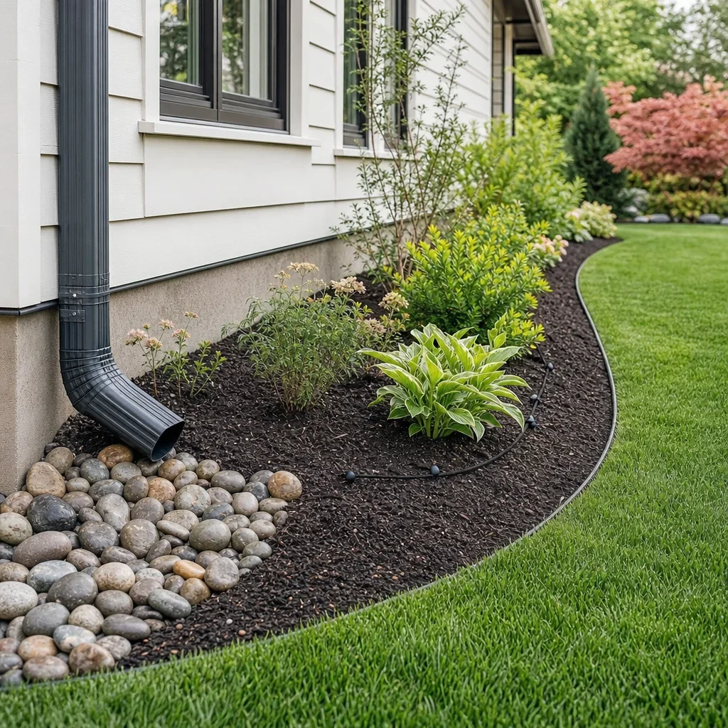 house border landscaping: best ideas, edging & layout guide a landscaped border showing drainage away from the foundation and drip irrigation.