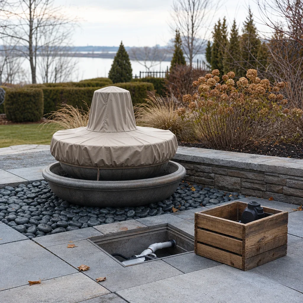 water feature ideas for front yards and backyard fountains a fountain winterized for ontario conditions with components drained and protected.