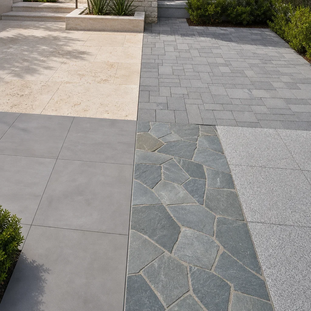 21 travertine walkway ideas for elegant, freeze-thaw ready outdoor paths a side-by-side comparison of travertine and other walkway materials.