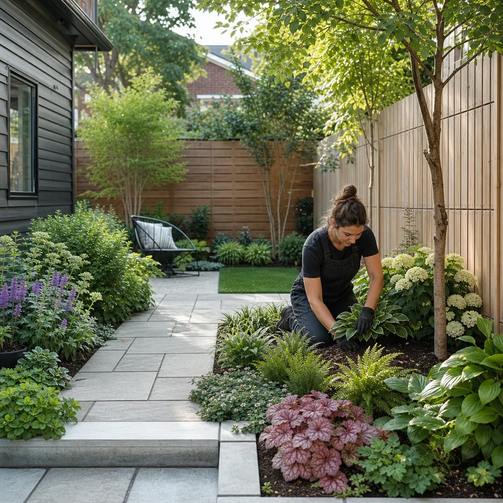 500 sq ft backyard ideas: smart layouts for gta homes designer arranging layered planting in a compact backyard bed.