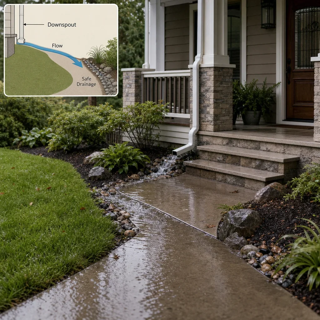 25 front porch landscaping designs for gta curb appeal front entry drainage layout showing runoff moving safely away from the house.