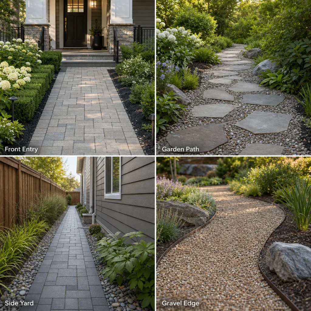 permeable walkway ideas: beautiful, drainage-ready paths for gta homes collage of four permeable walkway ideas in residential landscape settings.